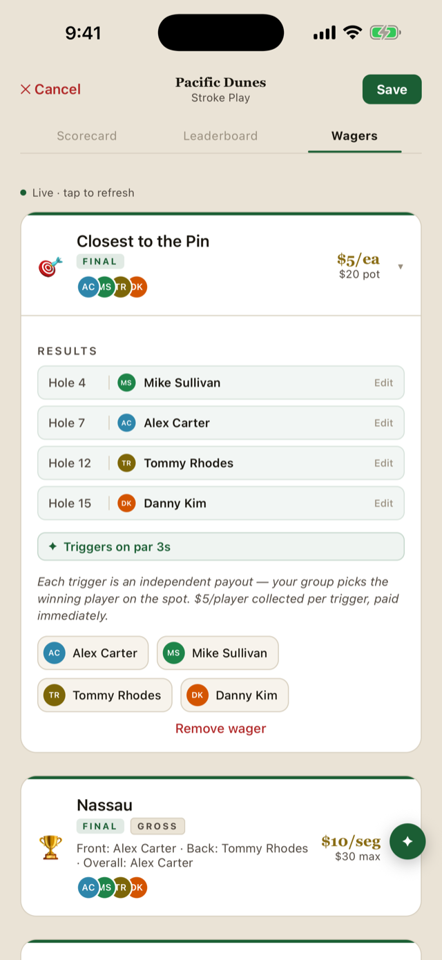 A custom closest-to-the-pin game in Sunday Sticks